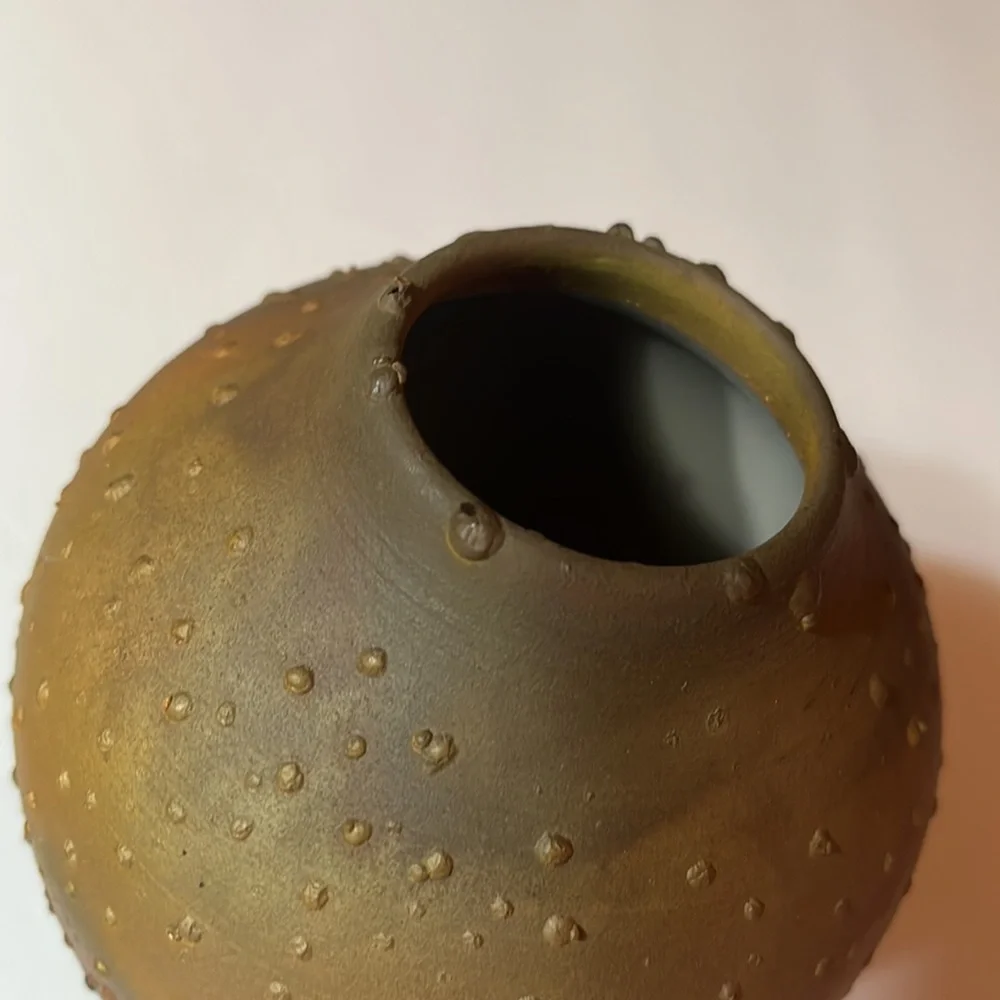 Signed Norman Bacon, Textured Raku Glaze Art Pottery